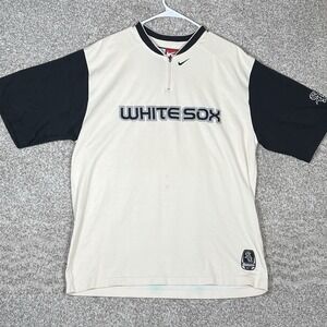 Vintage Nike Chicago White Sox Half Zip Shirt Men's Large Beige Black MLB Team